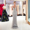 V Neck Mermaid Tulle Prom Dresses  Zipper Keyhole Back Sequins Tassel Crystals Evening Formal Party Dress