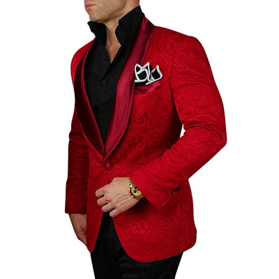 Groomsmen Purple Pattern Groom Tuxedos Shawl Satin Lapel Men Suits 2 Pieces Wedding Best Man Blazer ( Jacket+Pants+Tie ) C594