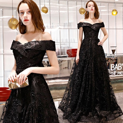 Evening Dress 2019 New Style A Line Boat Neck Long Formal Dress Evening Party Dresses