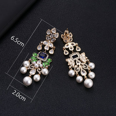 jankellyLuxury Flowers  Cubic Zircon Crystal CZ Long Dangle Earrings For Women African Bridal Earring aretes de mujer modernos