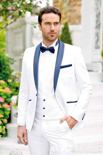 Custom Made Groomsmen Navy Blue Groom Tuxedos Notch Lapel Men Suits Wedding Best Man Blazer ( Jacket+Pants+Vest+Tie ) C441