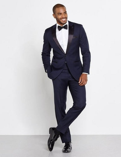 Groomsmen Groom Tuxedos Navy Blue Men Suits Peak Lapel Best Man Wedding 2 pieces Bridegroom ( Jacket+Pants+Tie ) C552