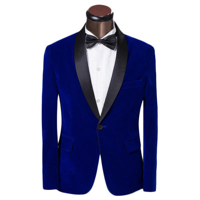 Velvet Groomsmen Peak/Shawl Black Lapel Groom Tuxedos Royal Blue Men Suits Wedding Best Man (Jacket+Pants+Tie+Hankerchief) B853