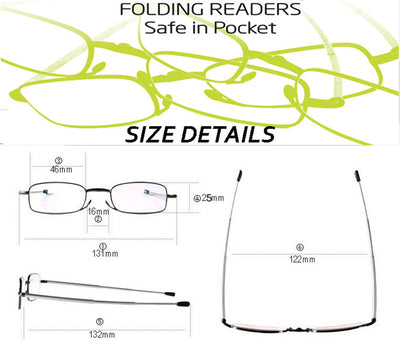 Clara Vida Stainless reading glasses folding for men for women portable +1 +1.25 +1.5 +2 +2.5 +3 +3.5 +4
