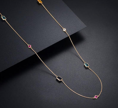 multicolour crystal stones necklace,women's fashion colourful long sweater chain dress party accessories