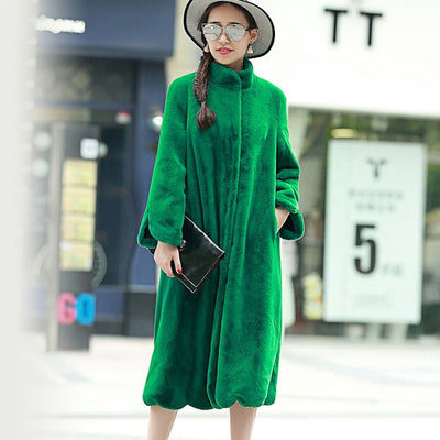 Long faux fur coat women 2019 winter solid Stand Collar loose green black pink plush outerwear plus size 5XL 6XL 7XL