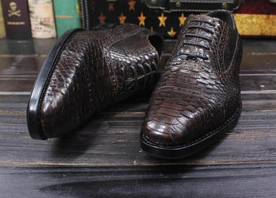 Dark Brown Snake Skin Oxfords Italian Custom Goodyear Welted Python Shoes Boss Business Brogue Shoes Social Suits 45 46