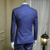 GEEKI European and American Gentleman Sky Blue Double-breasted Men's Suits British Business Dress Striped Suit Blazer 365wt43
