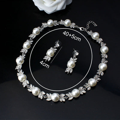 Wedding Jewelry Necklace for Women Fashion Imitation Pearl Round Necklace Jewelry Silver Color Crystal Necklace