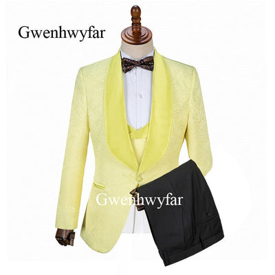 Gwenhwyfar Side Pants Decorated Fashion Men Suits 2019 Brand New Peak Lapel  Groom Tuxedos Men's Wedding Prom Suits 3 Pieces