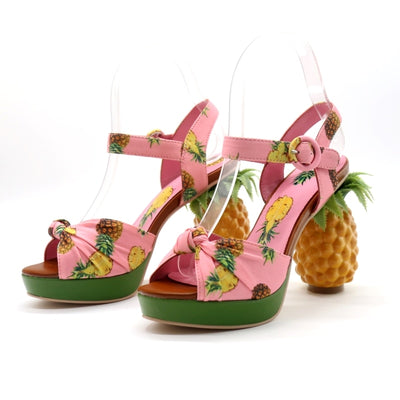 Pineapple Printed Strange Heels Woman Shoes Summer Peep Toe Platform High Heel Sandals Ankle Strap Party Dress Shoes New