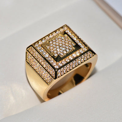 Gold Bling Hip Hop Big Rectangle Band Rings for Man Fashion Silver Party Jewelry Best Gift Silver 2019