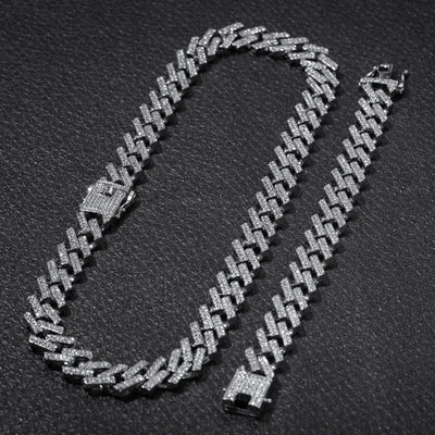 THE BLING KING NE+BA Fashion Jewelry Necklaces & Bracelets 15mm Fashion Iced Out 2 Row Prong Cuban Link Chains For Men Women