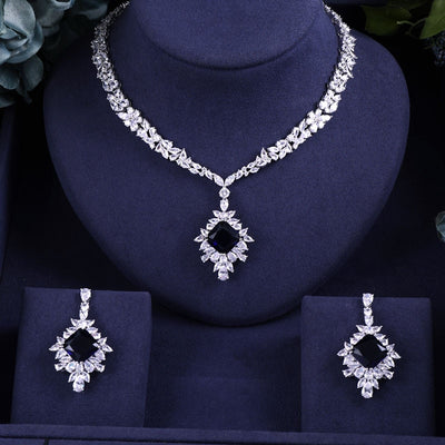 2pcs Bridal Zirconia Jewelry Sets For Women Party, Luxury Dubai Nigeria CZ Crystal Wedding Jewelry Sets