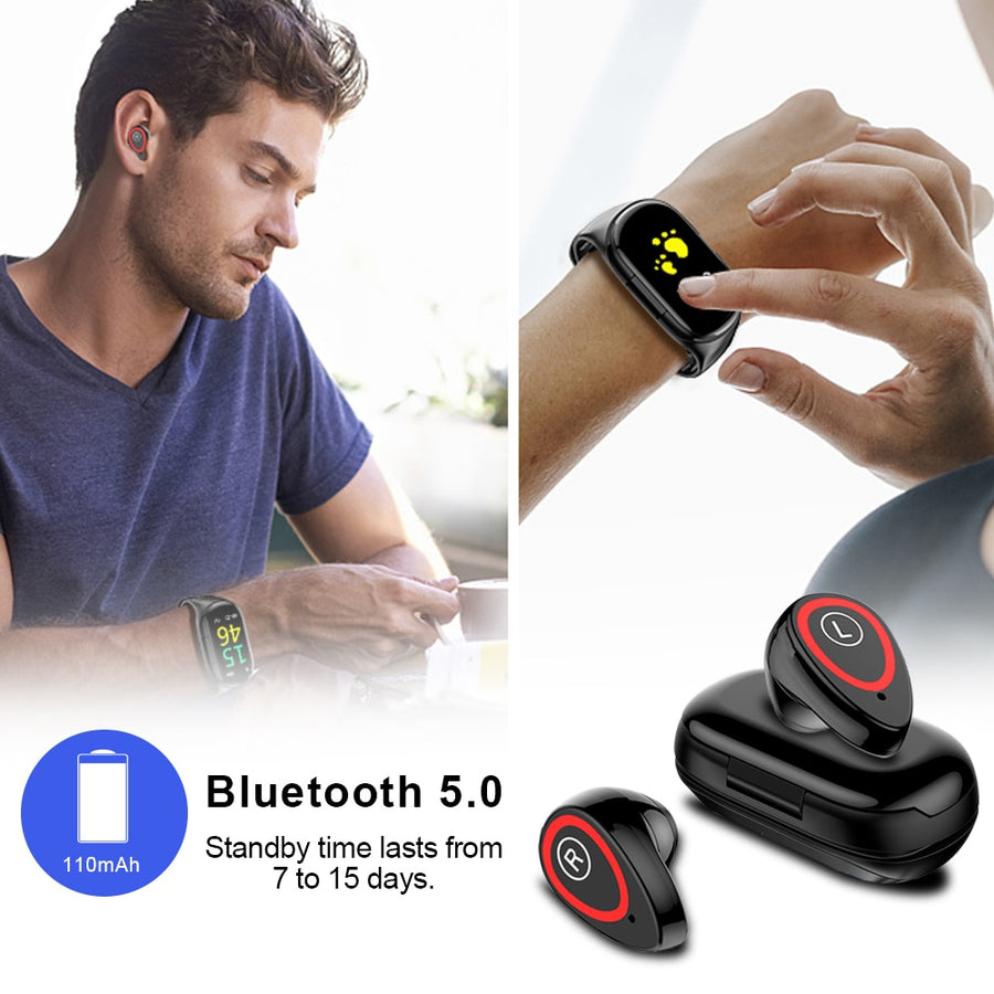 TWS Bluetooth 5.0 Earphone Wireless Headphones for phone Smart Watch with Heart Rate Monitor True Wireless Stereo Sports Earbuds