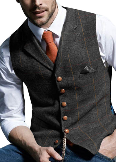 Mens Suit Vest Notched Plaid Wool Herringbone Tweed Waistcoat Casual Formal Business Groomman For Wedding Green/Black/Green/Grey free shipping 5-10 days