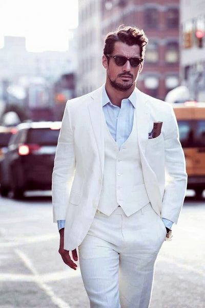 Fashionable White (Jacket+Pants+vest) Wedding Suit for Men Groomsman Suits Groom Tuxedos Business Formal Suits Custom Made Suits
