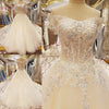 100% Real Picture Champagne Wedding Dress Off Shoulder Sweetheart Ball Gown Sequined Lace Applique Vestidos De Noiva Princesa